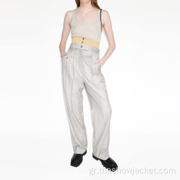 Νέο μοντέρνο πλισέ μακρύ φαρδύ παντελόνι για γυναίκες